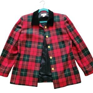Talbots Stuart Tartan Plaid Button Blazer Jacket 10 Green Red Wool